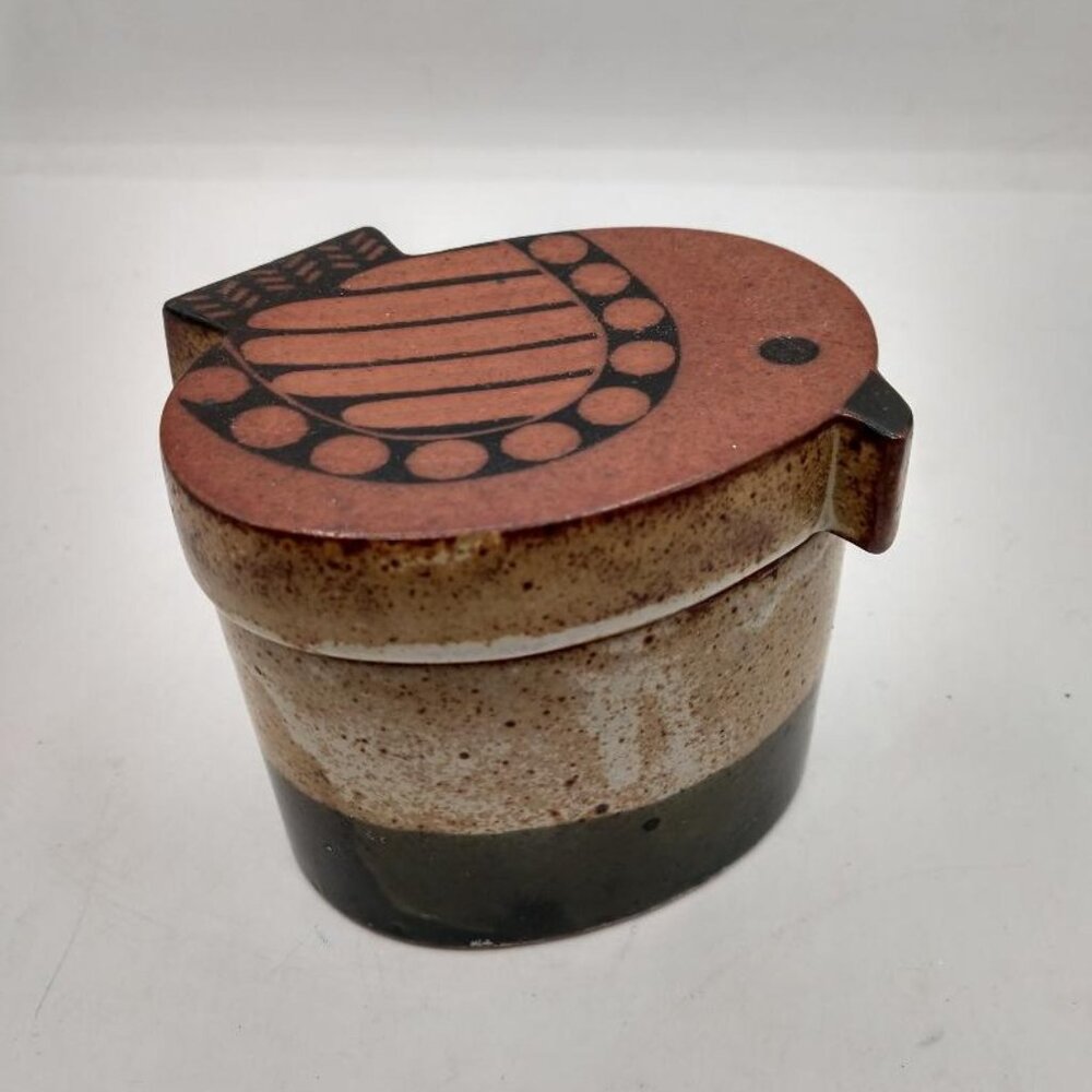 Bird-Shaped Stoneware Ceramic Jar With Lid & Hand-Painted Design